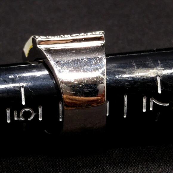 Vintage Frosted Glass Rhinestone Wide Band Ring Silver Tone Size 6 - Picture 6 of 8